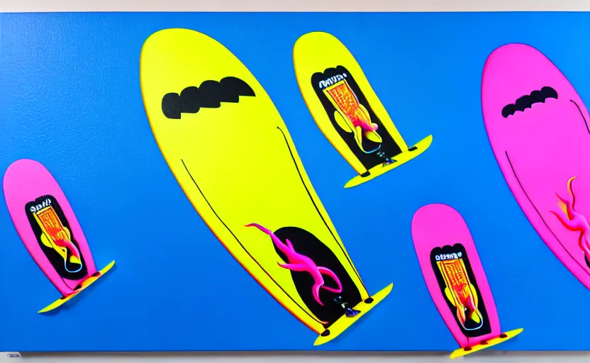 Image similar to flying skate boards by shusei nagaoka, kaws, david rudnick, airbrush on canvas, pastell colours, cell shaded!!!, 8 k