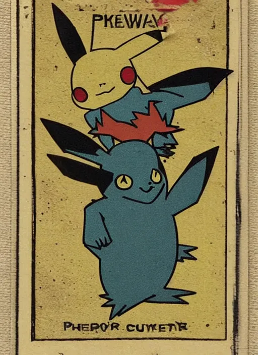 Prompt: creepy pikachu Pokémon card from the 1800s