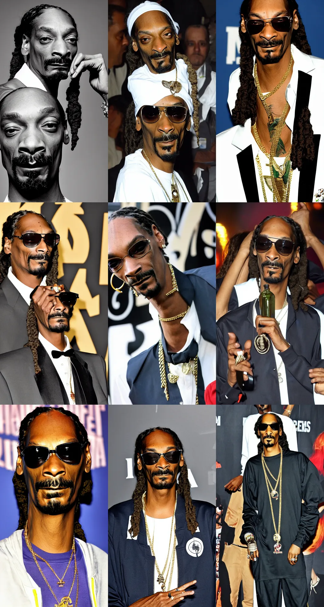 Image similar to snoop dogg with extremely long neck