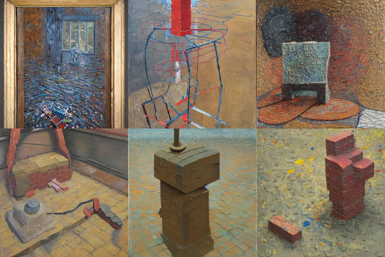Prompt: a detailed, impasto painting by shaun tan and louise bourgeois of an abstract forgotten sculpture on the ground by ivan seal and the caretaker