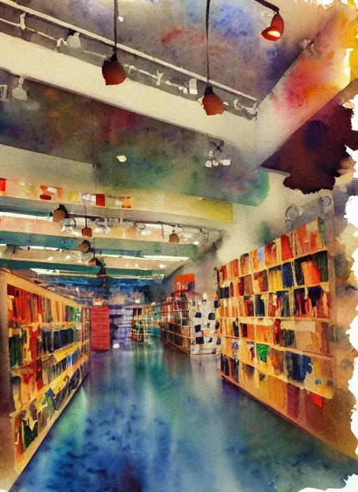 Prompt: impressionist watercolor painting of the wes anderson section of ikea, big impressionist watercolor paint strokes, art by john la farge