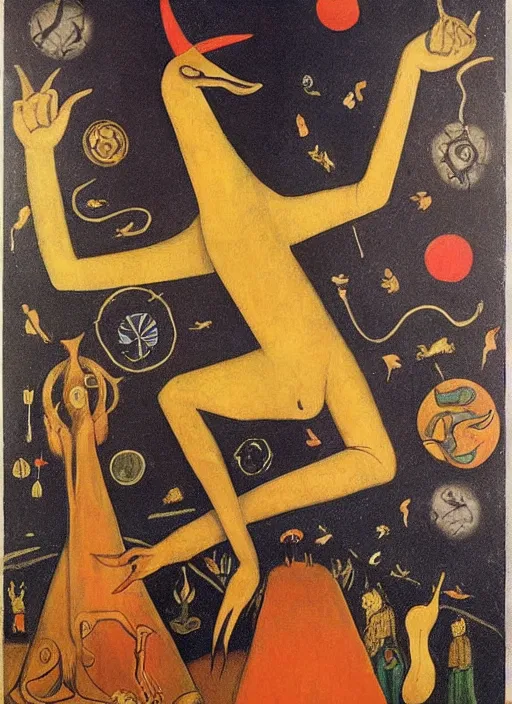 Prompt: tarot card by leonora carrington in the style of a psychedelic 6 0's poster