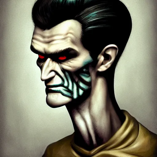 Image similar to head portrait of a slim zombie version of morrissey with a quiff hairstyle, 7 days to die zombie, fine art, award winning, intricate, elegant, sharp focus, cinematic lighting, rimlight, digital painting, 8 k concept art, art by z. w. gu, art by brom, art by michael hussar, 8 k