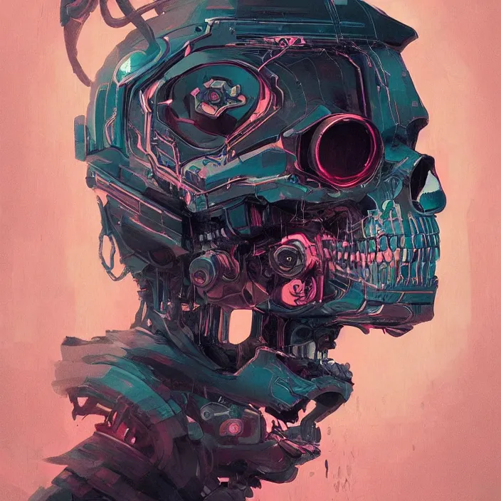 Image similar to a beautiful painting of a cyberpunk skull by pascal blanche and sachin teng and nekro. in style of colorful comic noir illustration, symmetry, sci fi, hyper detailed. octane render. trending on artstation