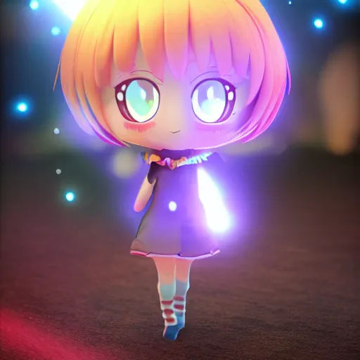 Image similar to cute fumo plush of a living fireball, lens flare, particle sim, anime girl, vray