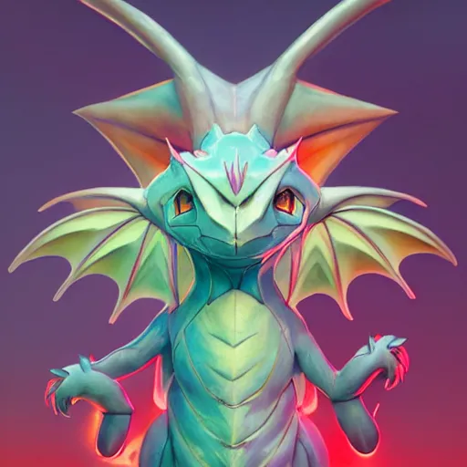 Image similar to a dragon pokemon:: by guillermo del toro and Martine Johanna and Simon Stålenhag and Chie Yoshii frank Lloyd Wright:: dynamic, particulate, pastel colors, intricate, elegant, highly detailed, centered, artstation, smooth, sharp focus, octane render, 3d