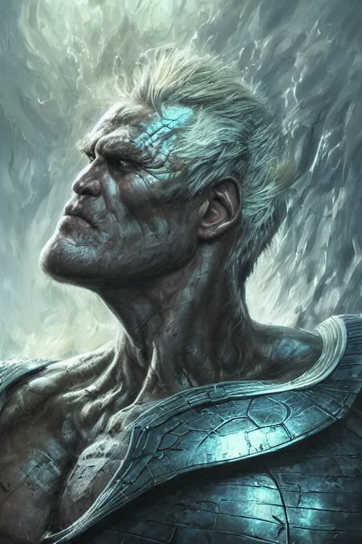 Image similar to closeup portrait shot of dolph lundgren as destruction of the endless, the sandman herculean thanos, conan the barbarian, highly detailed, digital painting, artstation, concept art, soft focus, depth of field, artgerm, tomasz alen kopera, peter mohrbacher, donato giancola, wlop, boris vallejo