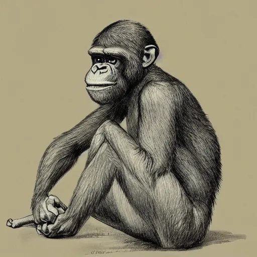 Image similar to Darwin drawn like an ape