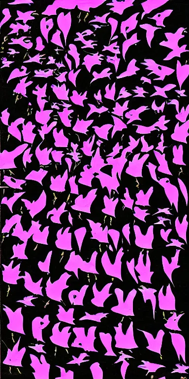 Image similar to flock of ravens made of black! rose petals!!, abstract, album art