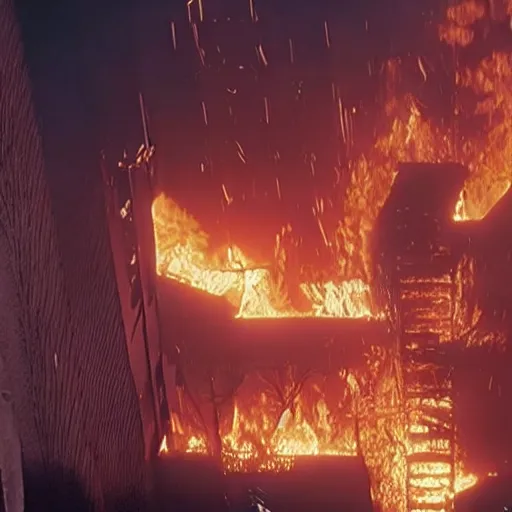 Image similar to Live Action Still of Jerma in The Towering Inferno, real life, hyperrealistic, ultra realistic, realistic, highly detailed, epic, HD quality, 8k resolution, body and headshot, film still