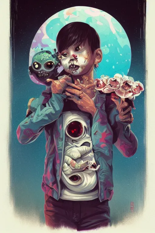 Image similar to a baby zombie in a pocket, tristan eaton, victo ngai, artgerm, rhads, ross draws