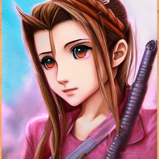 Prompt: aerith from final fantasy by afshar petros