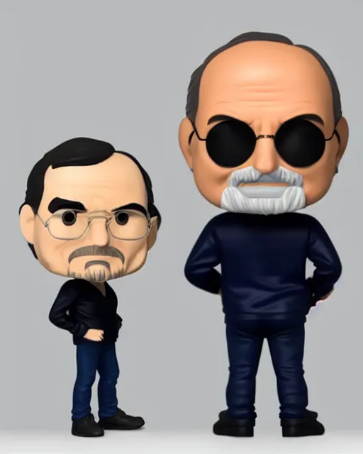 Image similar to full body 3d render of steve jobs as a funko pop, studio lighting, white background, blender, trending on artstation, 8k, highly detailed