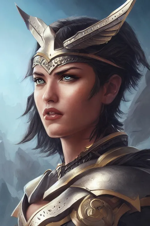 Image similar to amazon valkyrie athena, d & d, fantasy, portrait, highly detailed, headshot, digital painting, trending on artstation, concept art, sharp focus, illustration, art by artgerm and greg rutkowski and magali villeneuve