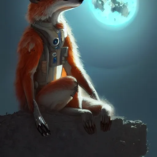 Image similar to an anthropomorphic fox human astronaut,digital art,detailed face,art by greg rutkowski,trevor henderson,fluffy,western comic book style,photorealistic,professional lighting,hyperdetailed,high resolution,high quality,dramatic,deviantarz,artstation