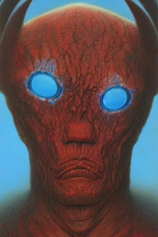 Prompt: fuzzy blue alien, portrait by wayne barlowe