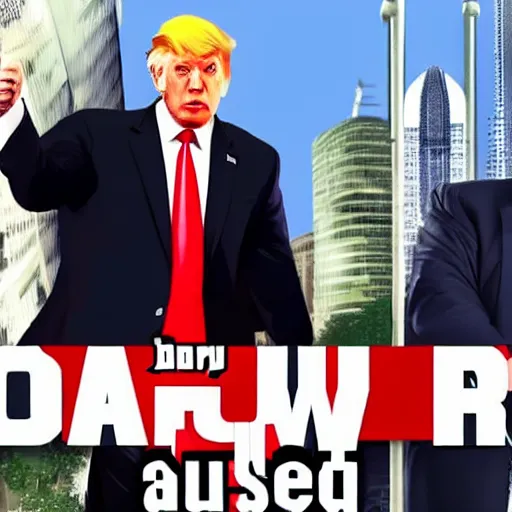 Image similar to boris johnson and trump in heist gear GTA V loading screen