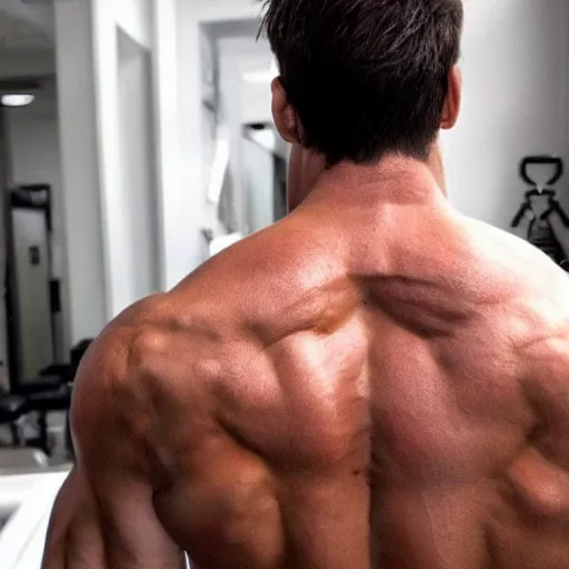 Image similar to fine back muscles, handsome, sculpted, symmetrical, shoulders focus