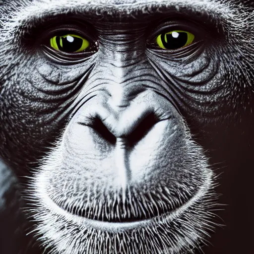 Image similar to high quality portrait of a monkey wearing black suit, studio photograph, photograph, realistic photo, 8k photo, 4k photo, stock photo, high resolution, cinematic shot, high detail