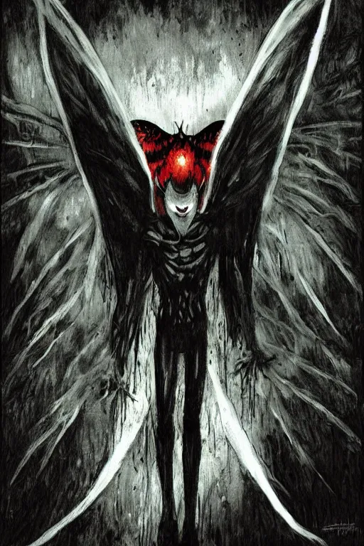 Image similar to mad horror painting of mothman by ben templesmith