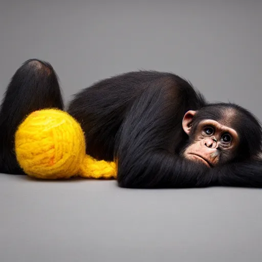 Image similar to cute chimpanzee using a wool cap. Studio photography