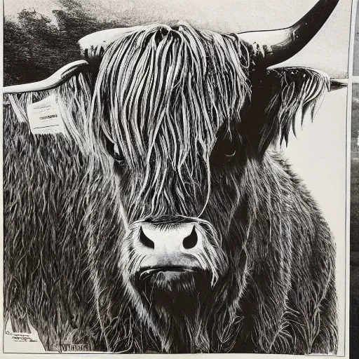 Image similar to highland cow by ed fairburn, joseph clement coll, franklin booth