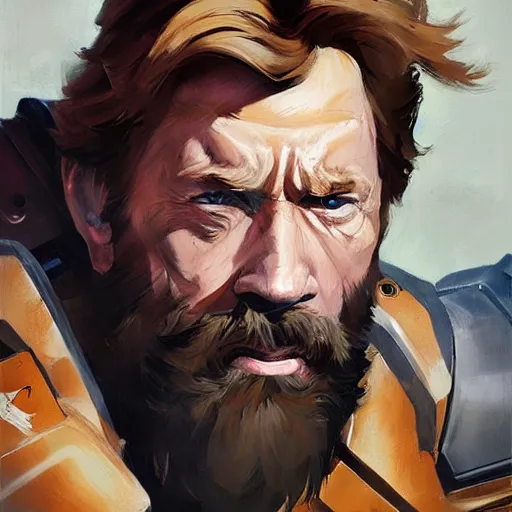 Image similar to greg manchess portrait painting of fully armored chuck norris as overwatch character, medium shot, asymmetrical, profile picture, organic painting, sunny day, matte painting, bold shapes, hard edges, street art, trending on artstation, by huang guangjian and gil elvgren and sachin teng