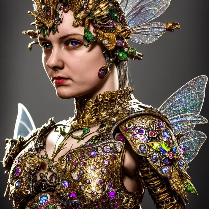 Image similar to full body photo of a very beautiful!! fairy queen with bejewelled armour, highly detailed, 4 k, hdr, smooth, sharp focus, high resolution, award - winning photo