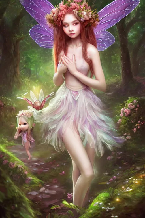 Prompt: a cute fairy in the dreamy forest, fantasy, dreamlike, 8 k resolution, hyper detailed, d & d, character design, digital painting, trending on artstation, sharp focus, illustration, art by viktoria gavrilenko, hoang lap, fuji choko, steve zheng