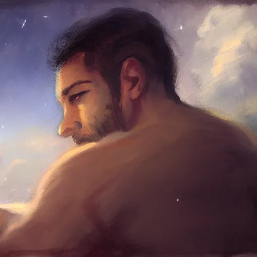 Prompt: a man dreaming about how great he is, 4 k, painting