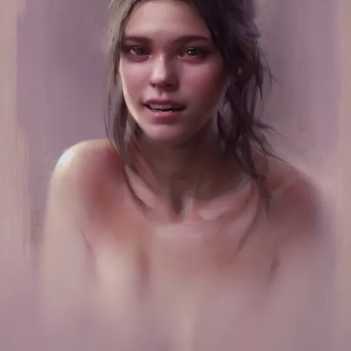 Prompt: epic portrait of a beautiful girl with an unnaturally wide smile, beautiful!, dewy skin, ethereal, painting, concept art, warm lighting, greg rutkowski