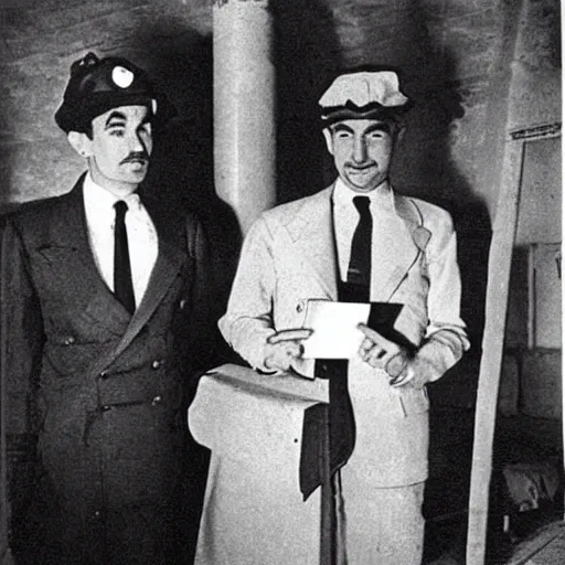 Image similar to mario and luigi receiving their citizenship on ellis island 1 9 3 8