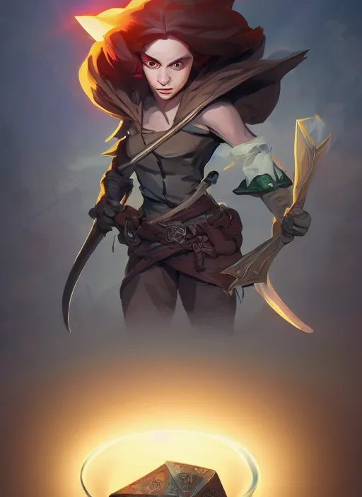 Prompt: rogue dnd character portrait, dnd, rpg, lotr game design fanart by concept artist gervasio canda, behance hd by jesper ejsing, by rhads, makoto shinkai and lois van baarle, ilya kuvshinov, rossdraws global illumination radiating a glowing aura global illumination ray tracing hdr render in unreal engine 5