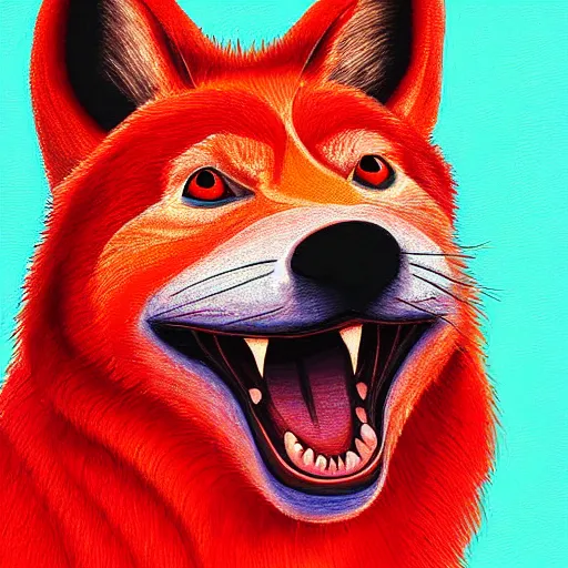 Prompt: zoomorphic a red face wolf, pepe the frog like face, digital painting, ultra sharp, by gary cook