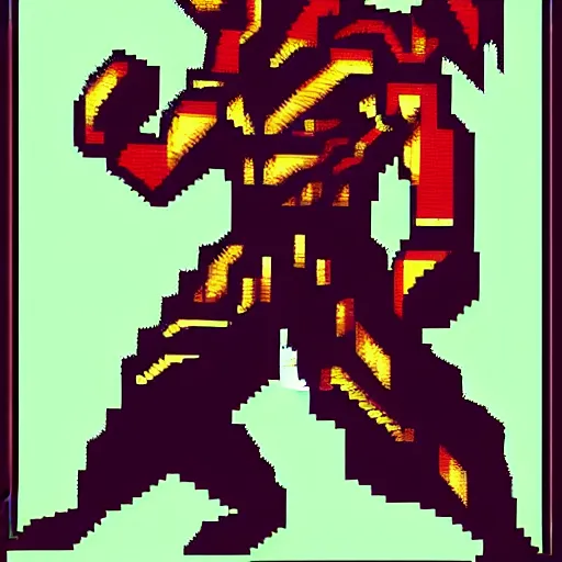 Prompt: full body portrait. pixel art. antropomorphic muscular masculine wolf, kickboxer fighter, in shorts. wolf head. furr on body. scysrapers at background. at night. sega game screen