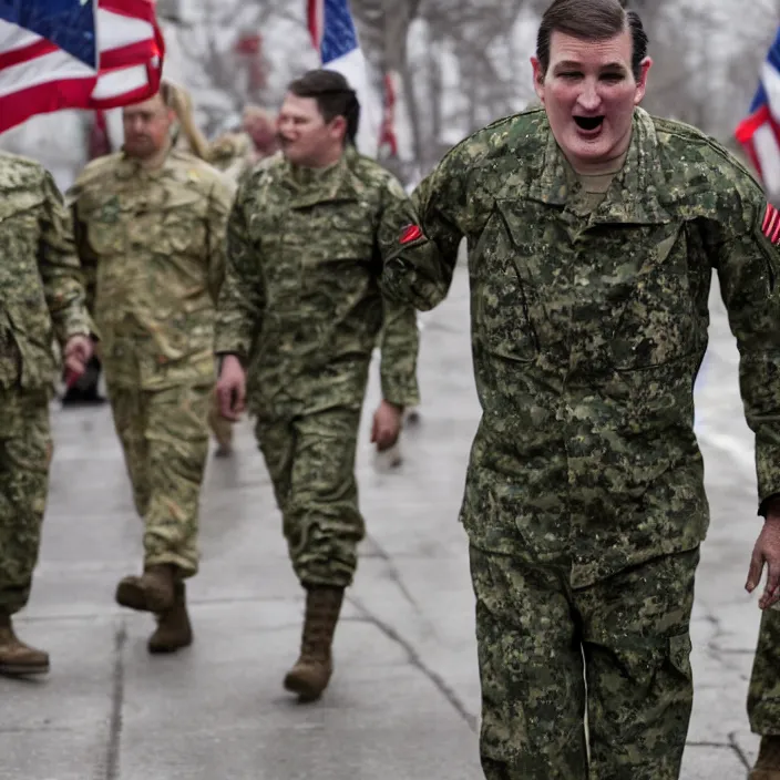 Prompt: dramatic photo of zombie ted cruz wearing a military general uniform like those worn in russia, bokeh