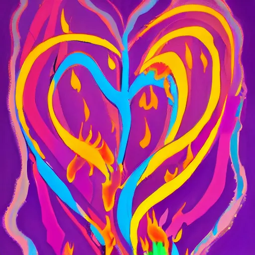 Prompt: a highly definition painting of purple hearts in flames, inspired by lisa frank, matisse, david hockney, trending on artstation, 4 k