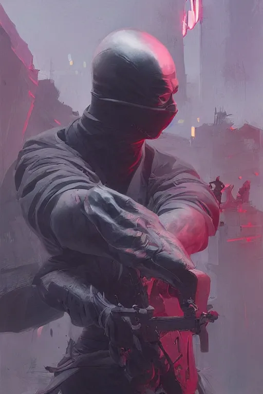 Image similar to portrait of ninja slayer, japan, night city, digital art from artstation, digital illustration by Ruan Jia and Mandy Jurgens and Artgerm and Wayne Barlowe and Greg Rutkowski and Zdislav Beksinski