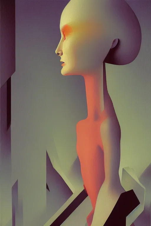 Image similar to woman wearing oculus and digital glitch head edward hopper and james gilleard, zdzislaw beksisnski, higly detailed