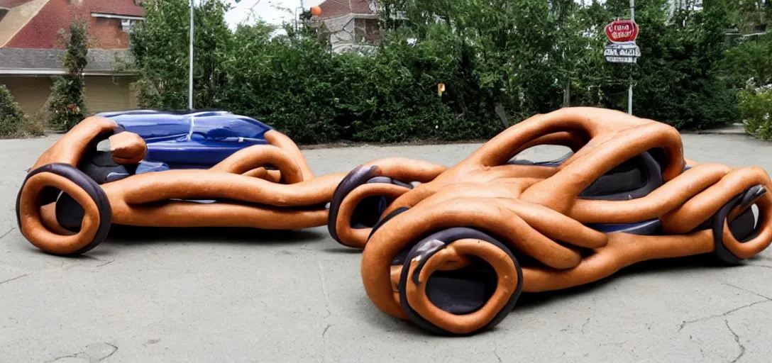 Prompt: A pretzel shaped car