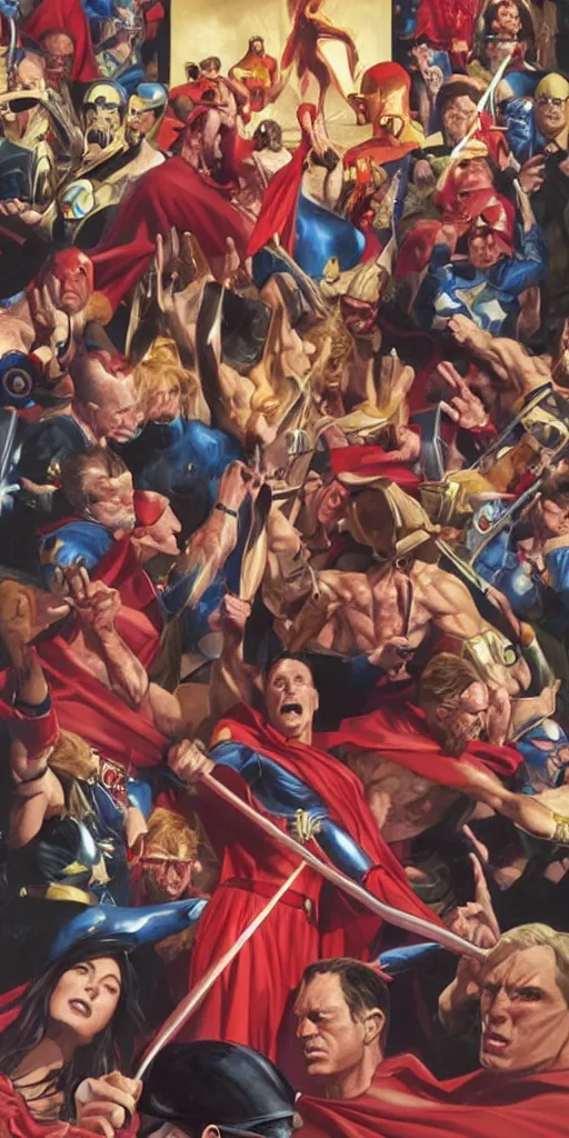 Prompt: A Kingdom Come cover by Alex Ross, oil painting