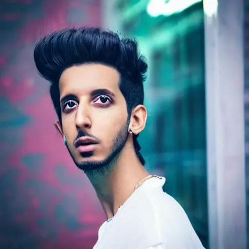 Image similar to “a realistic detailed photo of a guy who is an attractive humanoid who is half robot and half humanoid, who is a male android, singer Sebastian Yatra, shiny skin, posing like a statue, blank stare”