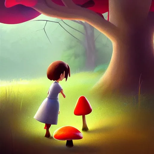 Prompt: goro fujita ilustration girl picking mushrooms in the forest, painting by goro fujita, sharp focus, highly detailed, artstation