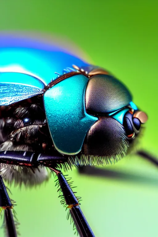 Image similar to high quality macro mecha metallic tachinid fly! gorgeous highly detailed hannah yata elson peter cinematic turquoise lighting high quality low angle hd 8k sharp shallow depth of field