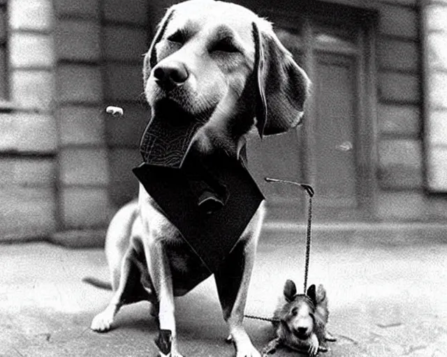 Image similar to a photo of canine karl marx ( karl barx ) as a dog, barking about the failures of capitalism and how the fat cats are creating a rat race of exploitation. how does one write a manifesto with those paws though?