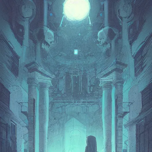 Prompt: a abandoned in temple, dystopian, ethereal lighting, night time, haze, josan gonzales