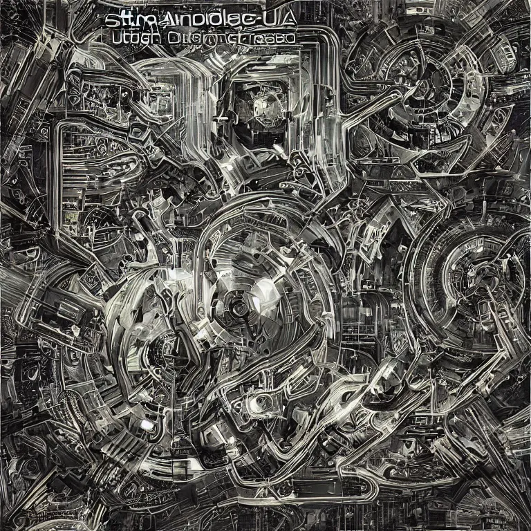 Image similar to ultra-detailed technology, album cover design, by stephen kruse and nik ainley