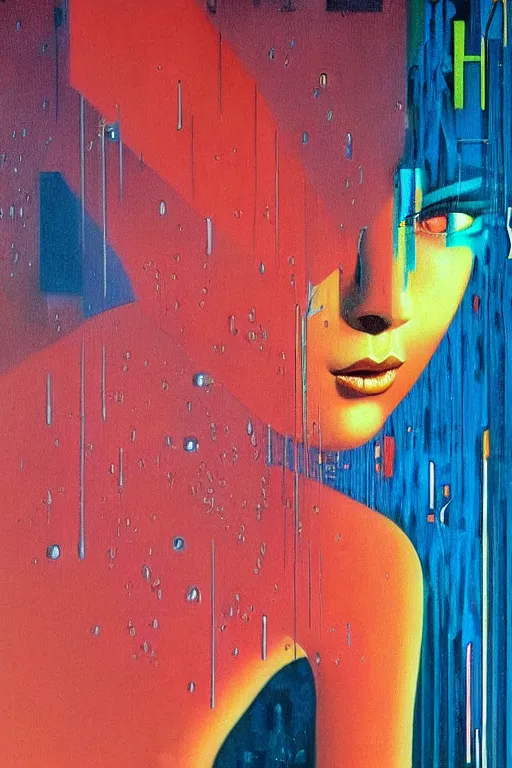 Image similar to 8 0 s art deco close up portait of miss of the world, rain like a dream oil painting curvalinear clothing cinematic dramatic cyberpunk textural fluid lines otherworldly vaporwave interesting details fantasy lut epic composition by basquiat zdzisław beksinski james jean artgerm rutkowski moebius francis bacon gustav klimt