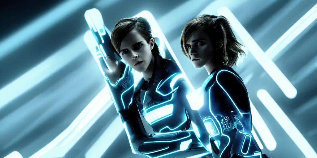 Prompt: emma watson in the movie tron legacy ( 2 0 1 0 ), cinematic, film still