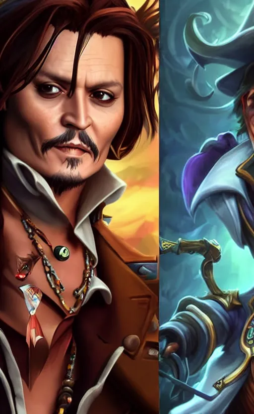 Prompt: Johnny Depp as a character in the game League of Legends, with a background based on the game League of Legends, detailed face, old 3d graphics